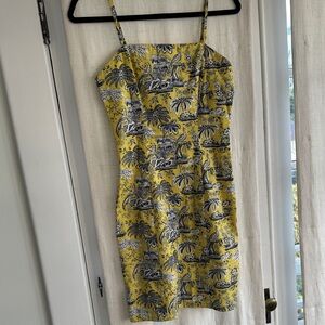 STAUD Yellow and Black Tropical Mini Dress
